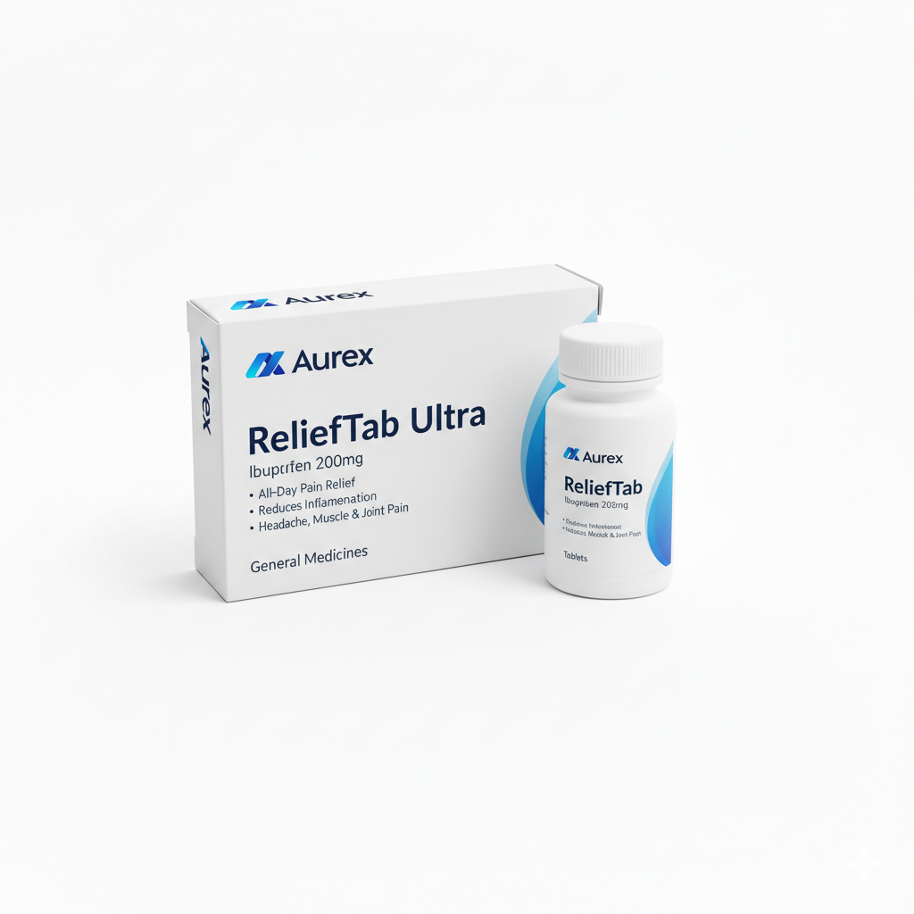 Aurex ReliefTab Ultra Ibuprofen 200mg Tablets - All-Day Pain Relief & Inflammation Support