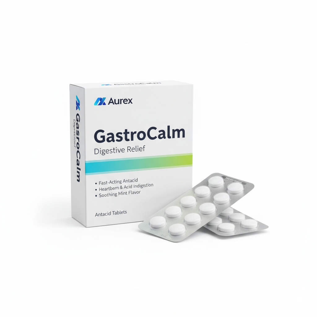 Aurex GastroCalm Digestive Relief Antacid Tablets - Fast-Acting Heartburn & Acid Indigestion Support