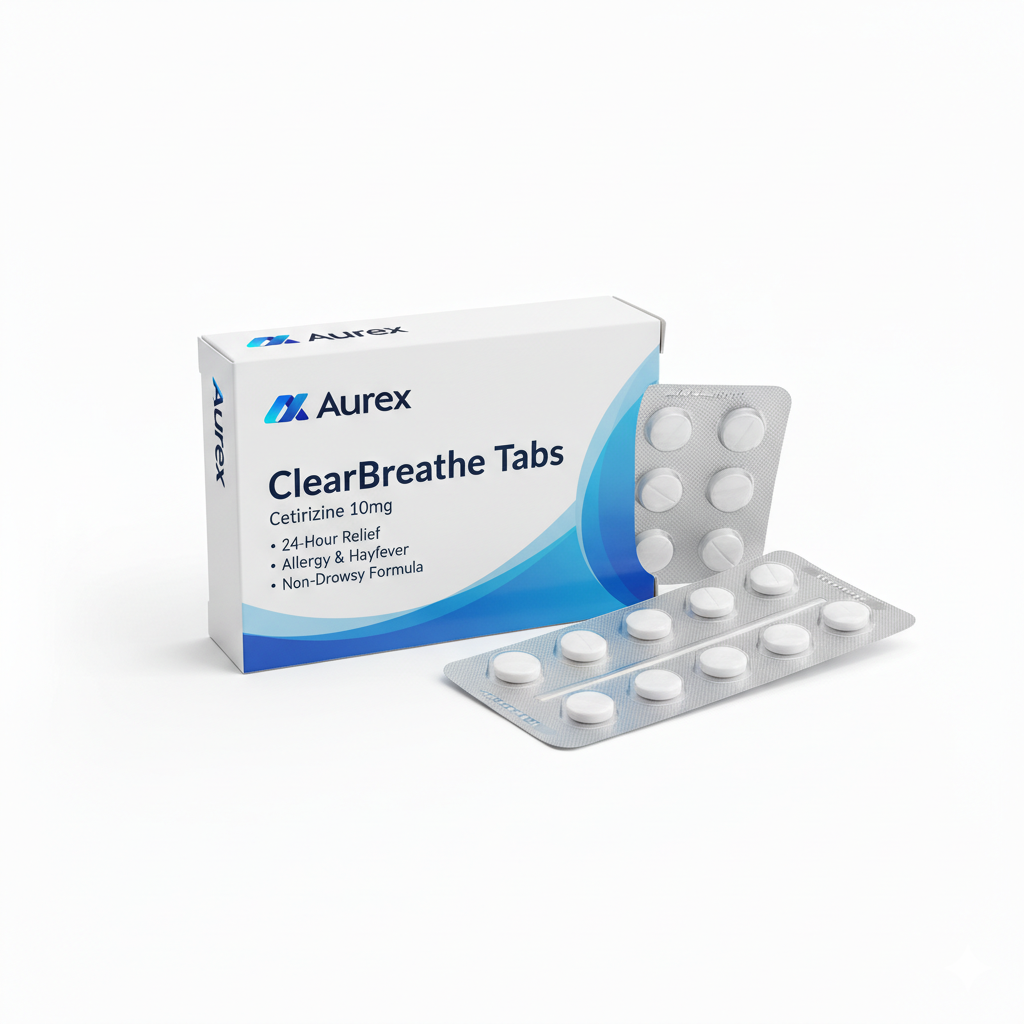 Aurex ClearBreathe Tabs Cetirizine 10mg Tablets - 24-Hour Allergy & Hayfever Relief